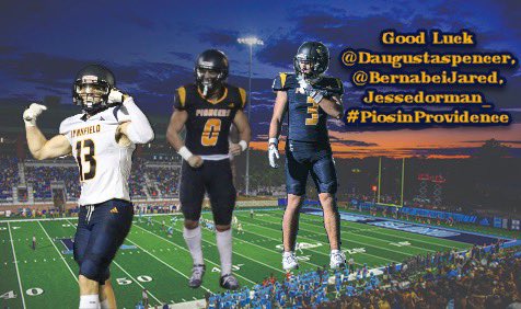 MrLamusta's tweet photo. Good luck to @daugustaspencer, @BernabeiJared and @jessedorman_ at @UriFootball Camp tonight!  #PiosInProvidence!  @LHSPioFootball @Atlantic10 https://t.co/UtQrDMPKOa