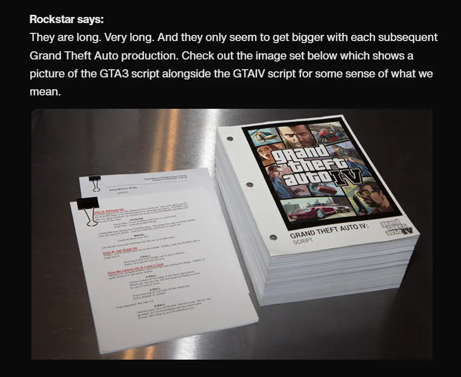 NikTek's tweet image. Here are some fun facts about the Grand Theft Auto Franchise (Thread)

This is a real picture of GTA 3 script compared to GTA 4 Script, this visual representation shows just how much work Rockstar Games puts into each new installment of the series