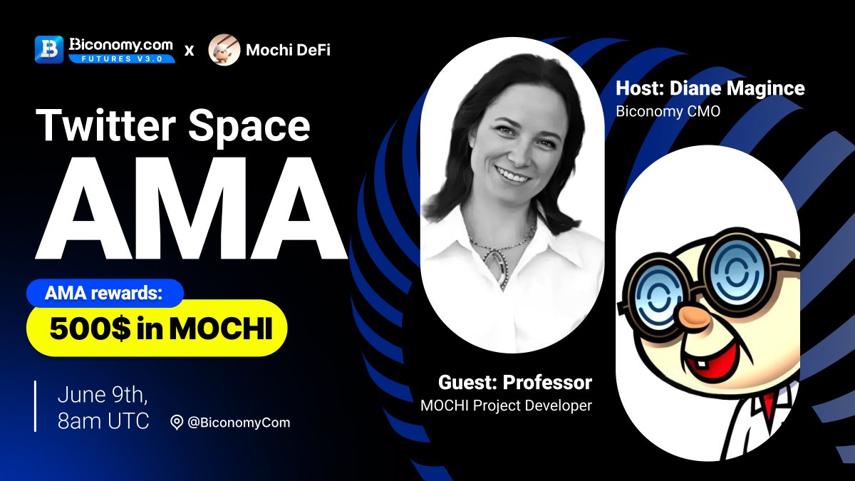 BiconomyCom's tweet photo. 🚀 Biconomy & Mochi DeFi X(Twitter) Space #AMA on Biconomy 🚀

We are glad to announce the Space Session with @Mochi_DeFi, which will launch on June 9th, at 08:00 AM UTC on @BiconomyCom 🔥

🗓️Activity time: June 9th, at 08:00 AM UTC

💎 Join X(Twitter) Space to win $500 in $MOCHI 🔥

>>>Step 1.  Complete the Gleam Form to follow the community.
https://t.co/xfff1nlRyw

>>>Step 2.  Like LIVE Post, Repost, and attach #MOCHI #BiconomyExchange #MochiDeFi #BIT hashtags - we'll randomly select 50 lucky people who will share $100 in $MOCHI rewards. 

>>>Step 3.  $200 in $MOCHI for 10 questions, to 10 people.

>>>Step 4.  $200 in $MOCHI for 20 people attending the AMA. We will randomly select them on the live stream.

Full details👉 https://t.co/ZUSTMxIT0P

#Biconomy #Crypto #Blockchain #CryptoNews #Bitcoin #AMA #altcoin #cryptomarket #cryptoexchange #cryptocurrency #cryptocurrencies #cryptos #altcoins #ethereum #btc #eth #cryptocommunity #web3 #traders #investors