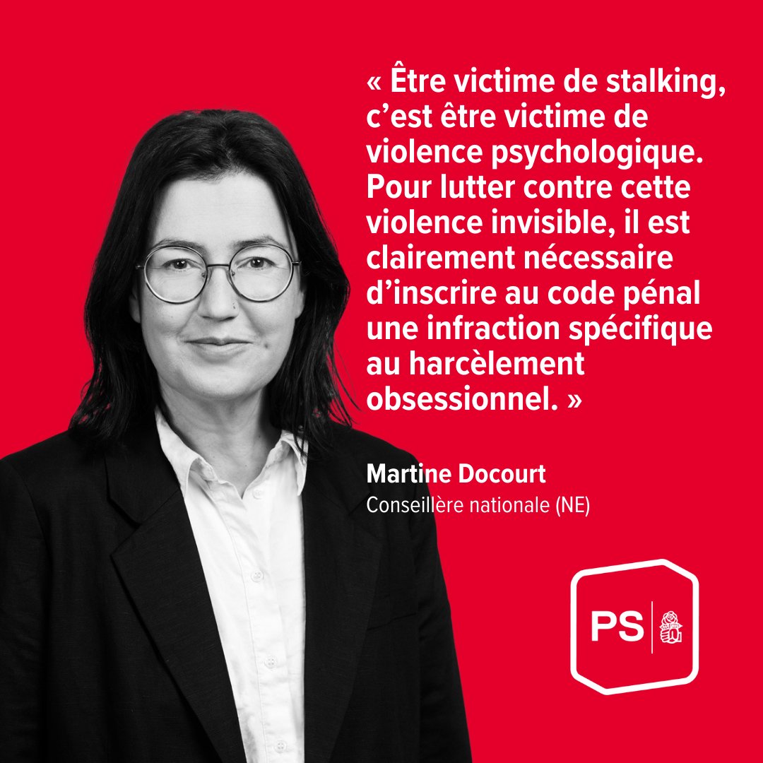Victoire ! Le Conseil national approuve une initiative parlementaire visant à étendre au « stalking » le champ d'application des dispositions du CP relatives aux délits. Un pas en avant pour la protection des victimes !
<a href="/MartineDocourt/">Martine Docourt</a>