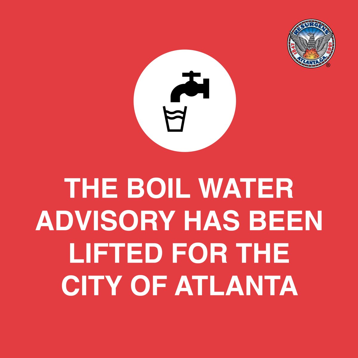 We are pleased to announce that the City of Atlanta Department of Watershed Management has lifted the boil water advisory for the entire City of Atlanta! Thank you again for your incredible patience and support during this challenging time.