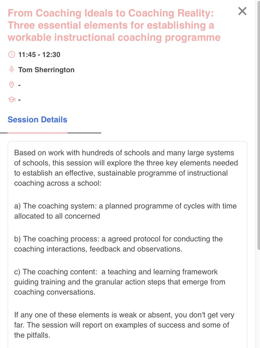 Tom Sherrington (@teacherhead) on Twitter photo Excited for <a href="/EducationFest/">Festival of Education 🇬🇧</a>. Two sessions on July 4th.
9.30 with <a href="/jimknight99/">Jim Knight 🇺🇦</a> talking about our work in instructional coaching at <a href="/BangkokPatana/">Bangkok Patana</a>
11.45 on my own talking about conditions needs to allow coaching to have impact Excited for <a href="/EducationFest/">Festival of Education 🇬🇧</a>. Two sessions on July 4th.
9.30 with <a href="/jimknight99/">Jim Knight 🇺🇦</a> talking about our work in instructional coaching at <a href="/BangkokPatana/">Bangkok Patana</a>
11.45 on my own talking about conditions needs to allow coaching to have impact