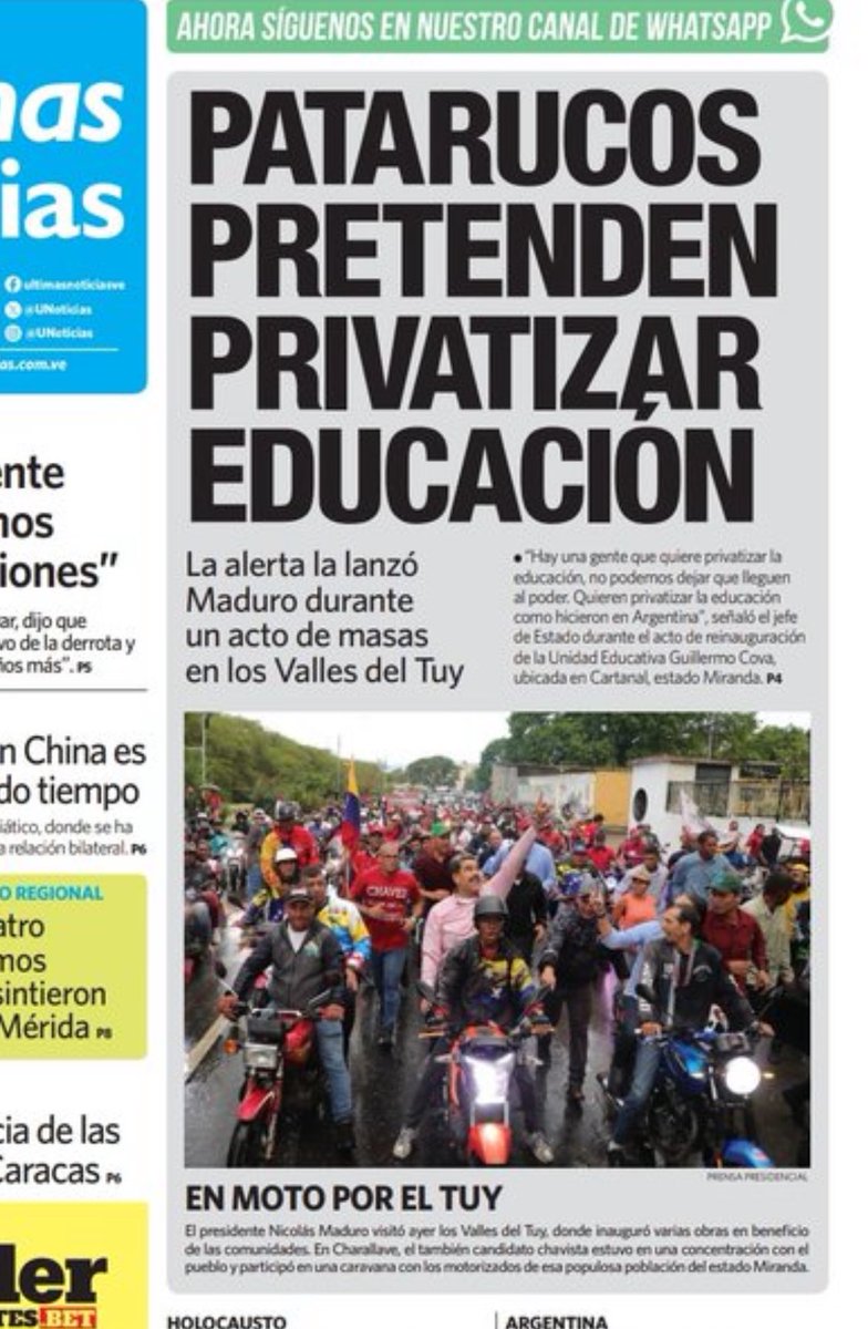 MichelCaballero's tweet photo. Presidente Maduro denuncia que la extrema derecha, de llegar al poder, privatizaría la educación. https://t.co/X9NkYvqRUn
