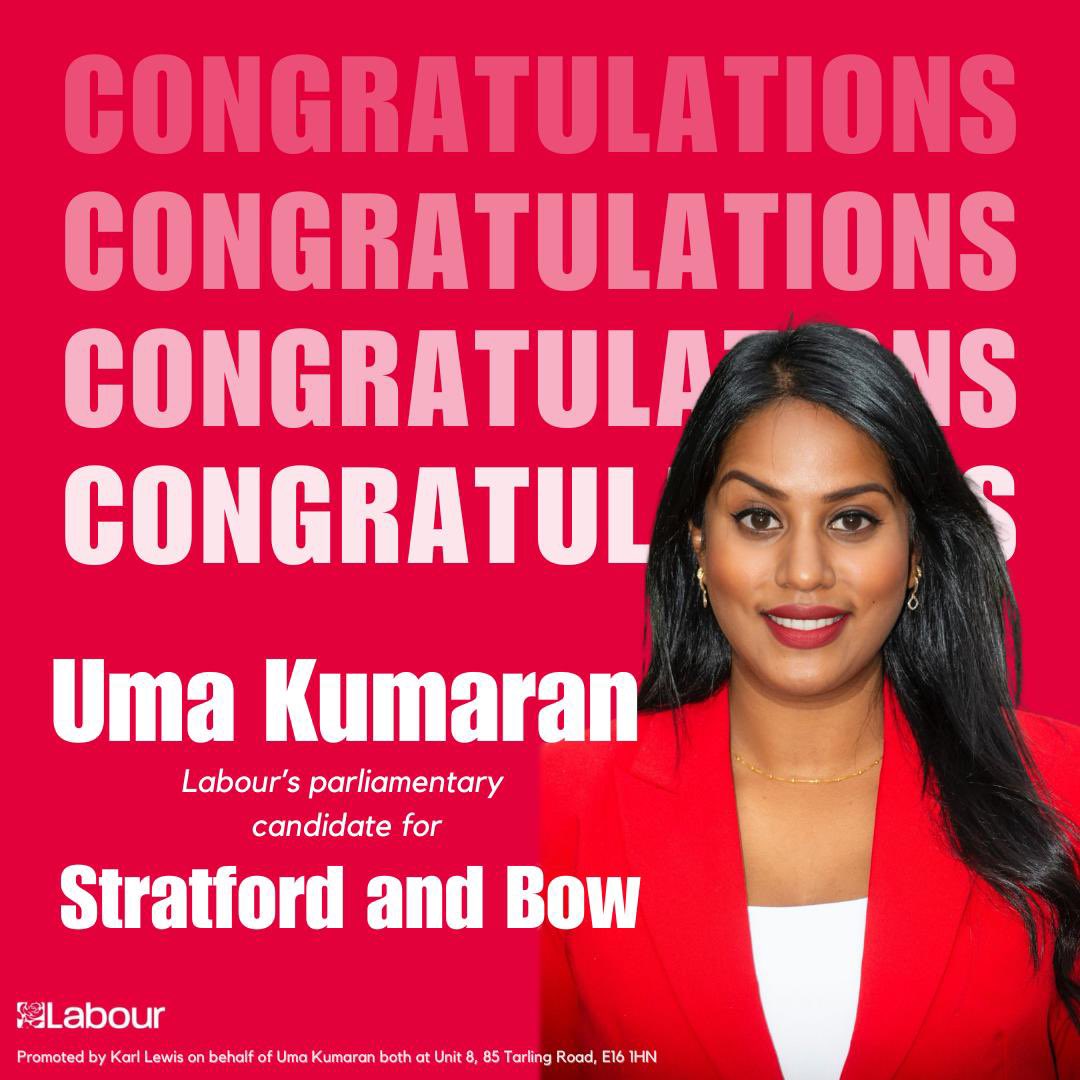🗳️ Its official - I’m on the ballot! 

Massive thank you to <a href="/newhamlabour/">Newham Labour</a> and <a href="/TH_Labour/">Tower Hamlets Labour Group</a> for the support, and to my agent and team.

🌹 I was born in East in London.  I’ve lived in Stratford and in Bow. 

On July 4th, we can build a brighter future together - VOTE <a href="/UKLabour/">The Labour Party</a>