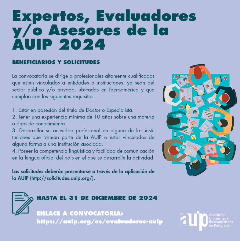 auip.org/es/evaluadores…
Expertos, Evaluadores y/o Asesores de la AUIP 2024