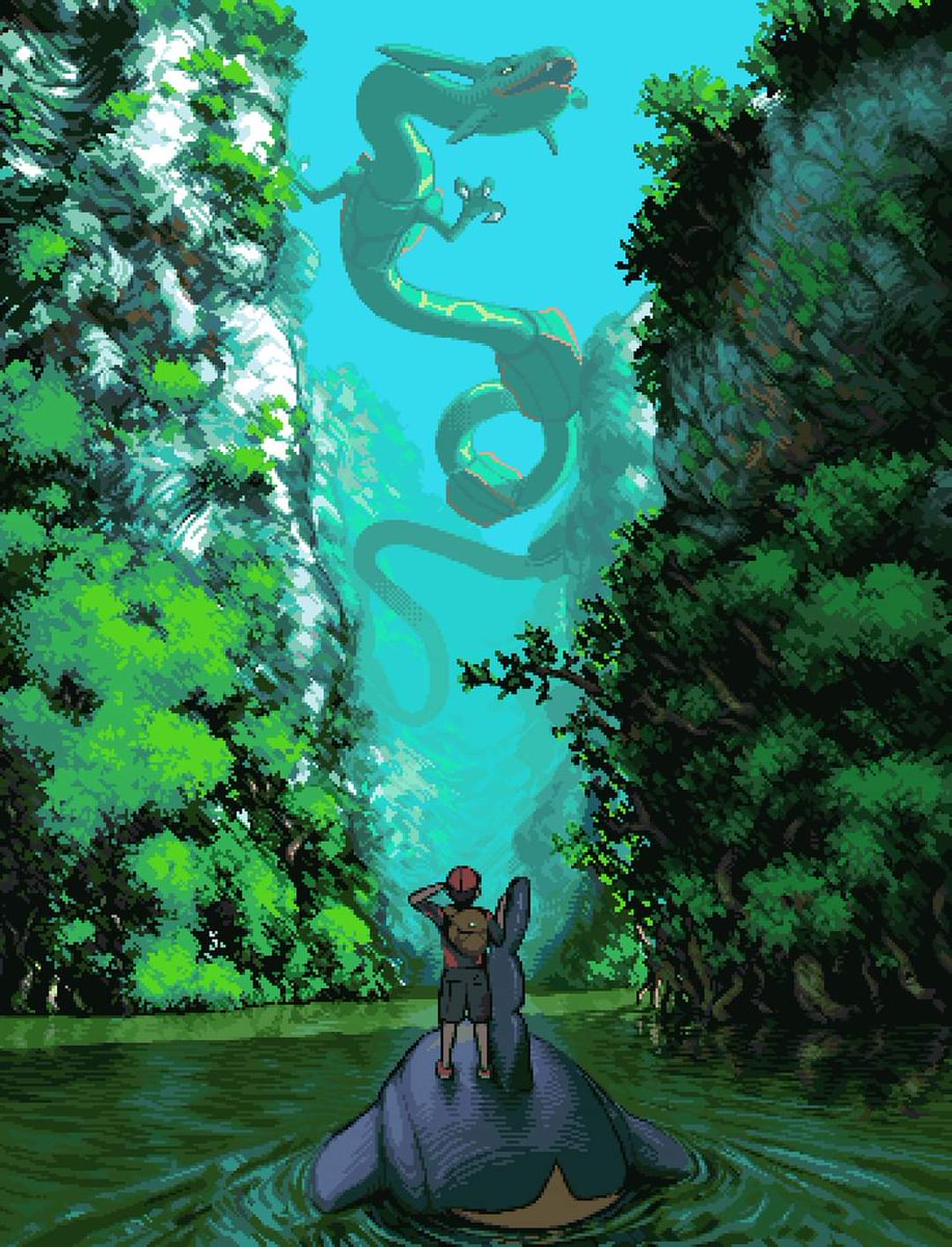 A wild encounter 

artwork by the artist <a href="/hby_stuff/">hby</a> 

#pixelart #rayquaza