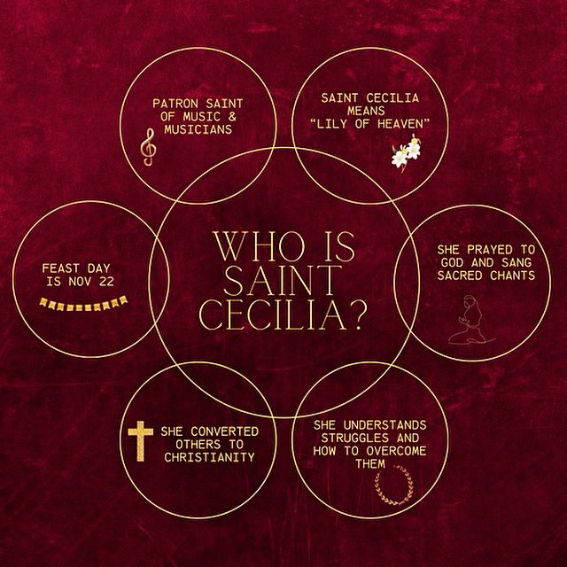 St Cecilia kept God close to her heart and lived the virtues of faith, hope, charity, purity, and humility.