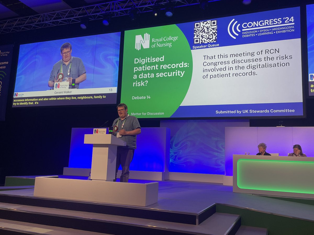 ghowalker's tweet photo. Great day yesterday for day 3 of @theRCN congress. Great to get listening to the differing viewpoints for the debates but also to be involved with the debates for the second time discussing digitised patient records @RCNWales #RCN24 https://t.co/Z711uj6kL0