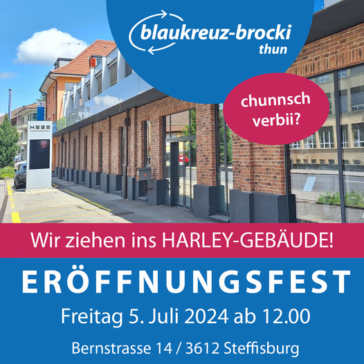 BlauesKreuzBern's tweet photo. Unsere #Brocki Thun zieht nach #Steffisburg.
Eröffnung am 5. Juli . 🎉
Ab 12 Uhr:
#BlueCocktailBar 🍹
Food von "Fritz + Frieda" 🍎
Glacé von la Favolosa 🍧
Kinderanimation + Brocki-Trail
16 Uhr: Loungemusik Salea
19 Uhr: Konzert Peter Finc + Richard Hugener
❤️lich willkommen! 👐 https://t.co/o0pUaeM9Mo