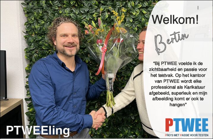 Na een geslaagde onboardingsdag, zijn we dit jaar alweer een PTWEEling rijker! 🥳 

Welkom Bertin Bom! Veel plezier en succes bij je aankomende testmanagement opdracht. 

werkenbij.ptwee.nl 
#nieuwecollega #vacature #softwaretester