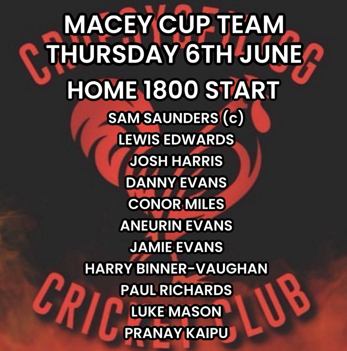 Croesyceiliog CC π (@croesycc) on Twitter photo Tonightβs <a href="/MaceyCup/">Macey Sports T20 Cup 20/20 comp</a> team to face <a href="/CrumlinCC/">Crumlin CC</a> at the highway. 1800 start. Please come and support if you can #croesybuzz Tonightβs <a href="/MaceyCup/">Macey Sports T20 Cup 20/20 comp</a> team to face <a href="/CrumlinCC/">Crumlin CC</a> at the highway. 1800 start. Please come and support if you can #croesybuzz