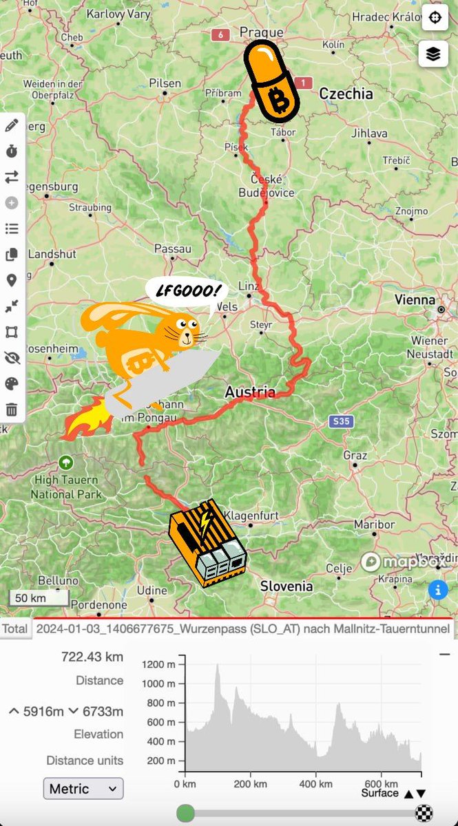 brrreadfan's tweet photo. #BikeStacking (Vol. 2) to @BTCPrague⚡️🚴‍♂️

Donating 1 sat for every meter pedaled to @BitcoinEkasi🧡🌊🏄🏽‍♀️🌍

🔫Start: Villach, AUT
🏁Finish: BTC Prague, CZ

Support me with some tailwind-zaps and I will bomb my path with #Bitcoin stickers:
brrreadfan@getalby.com
🙏 https://t.co/7JBRIEyHHH