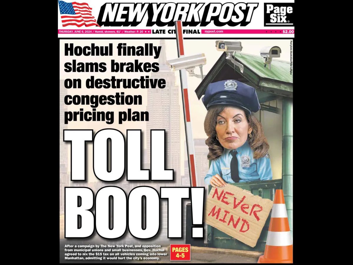 JohnMaring2's tweet image. Extra, Extra! Read All About It! Gov. Hochul Puts Kibosh On NYC Congestion Pricing Plan! #FrontPageHeadline 📰 #MorningNewspapersNYC 🗞️📰 #PageTurner #FascinatingReading #MorningEdition 🌅📰🗞️