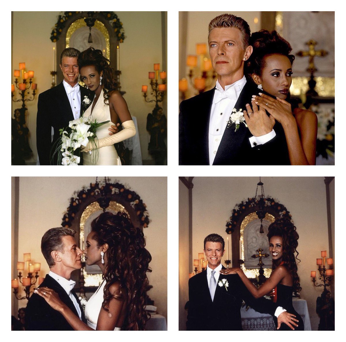 On this day, 32 years ago, David Bowie and Iman held their wedding ceremony  in Florence, Italy at St James' Episcopal Church in 1992. Photos by Brian  Aris., image size:1200x1188