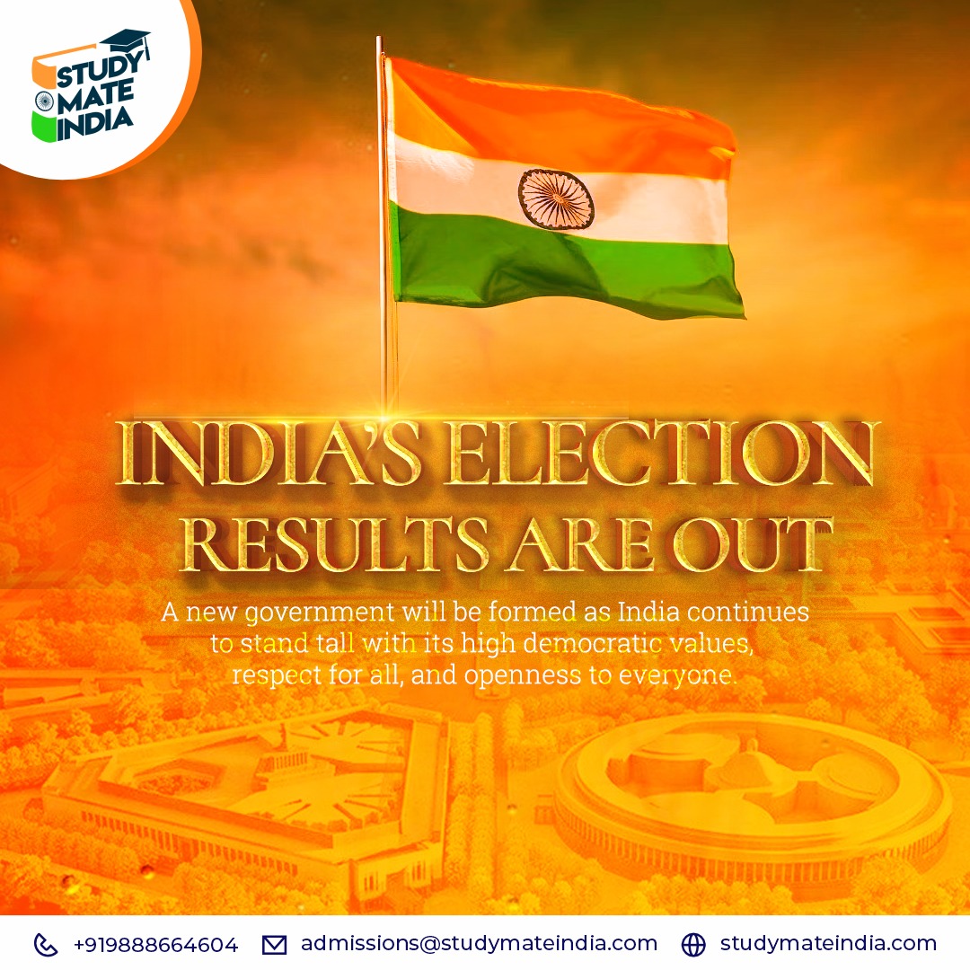 studymateindia's tweet photo. 🇮🇳 **India's Election Results Are Out!** 🇮🇳

A new government will be formed as India continues to stand tall with its high democratic values, respect for all, and openness to everyone.

#IndiaElections2024 #Democracy #UnityInDiversity #NewGovernment #RespectForAll https://t.co/kNBoS1CPsi