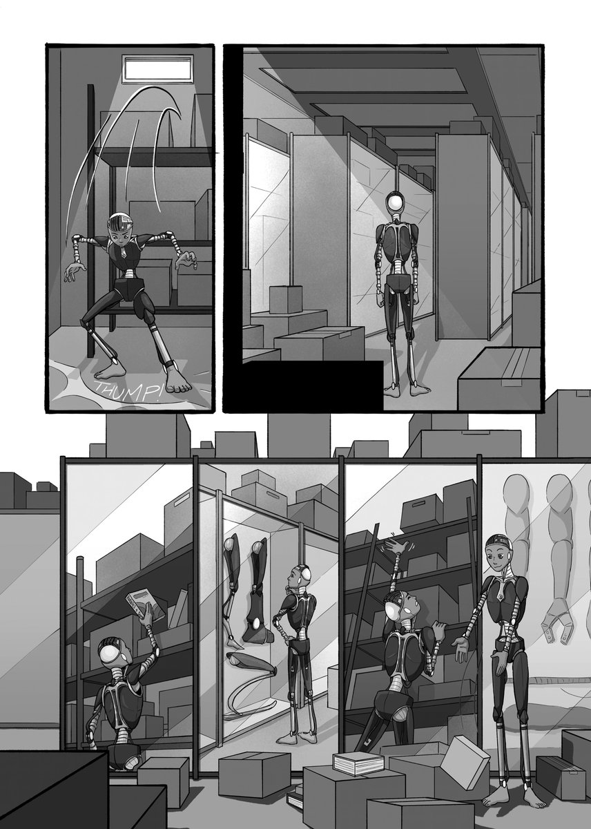 jakereevesart's tweet image. In Binary Coded, Ray tells the story of a robot who wakes up from a deep sleep in a storage facility and does their best to blend in with humans. (v relatable) This amazing story and 17 others are available exclusively in Dream.exe!! And holy shit? Look at these pages - BEAUTIFUL