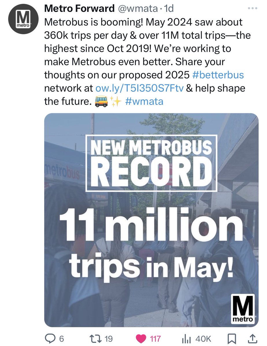 charlesallen's tweet photo. This week:

👉 record-breaking CaBi bike rides
👉 record-breaking MetroBus rides
👉 road design abandoning bus &amp; bike

Demand continues to explode to get around our great city. We should be building the future of our city’s roadways to support transit &amp; travel more than one way. https://t.co/gDW5k2Jv2F