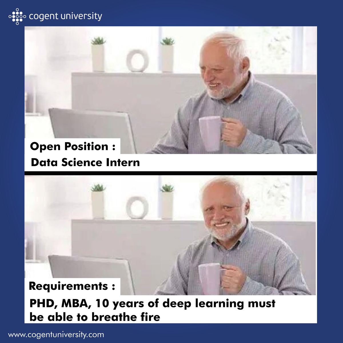 Applying for an internship: where entry-level means legendary.

#cogentuniversity #Codingmemes #ChatGPT #ProgrammingHumor #AI #codingmeme #coding #programming #codinglife #codingmemes #programmingmemes #developer #programmer #coder #python #codingjokes #computerscience #js