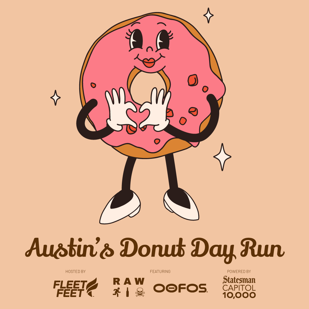 Austin’s Official National Donut🍩Day Run🏃‍♀️ at #fleetfeetaustin 👟 featuring #oofos.  Friday, June 7, 2024, at 6:30 a.m. Free social run/walk with 3.5, 5, &amp; 7 mile routes and of course donuts. GLUTEN-free &amp; VEGAN donut options. Fleet Feet-Austin, 211 Walter Seaholm Dr., 78701.