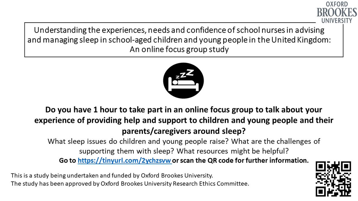 Important new school nursing research into the SN role in supporting around sleep. SNs please tell us what you think in a 1 hr online focus groups (various times available). Find out more at tinyurl.com/2ychzsvw
<a href="/SAPHNAteam/">SAPHNA</a> <a href="/Unite_CPHVA/">Unite_CPHVA</a> please share! #schoolnurse #sleep