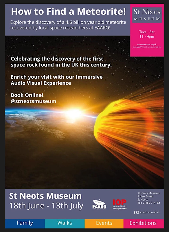 VIP Opening Party <a href="/StNeotsMuseum/">St Neots Museum</a> in association with <a href="/IOP/">Institute of Physics</a> and @EAARO

Reserve a spot
eventbrite.com/e/how-to-build…

Museum exhibition 18th June - 13th July

Epic Journey for a Rock: from the Galaxy to the Earth and ... @EAARO brings it to the Museum

#spacerocks #cambridge #meterorite