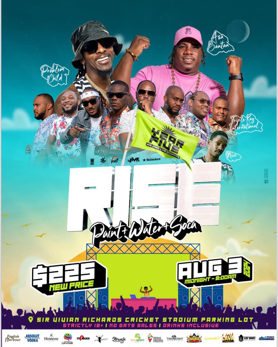 DJJime's tweet photo. The Hypest acts in Soca &amp; Bouyon
Amazing DJs 
Unlimited Drinks 
Paint water and powder for ONLYYY $225EC. Easily the deal of the summer 
#WeOwntheMorning #RISE #PoweredByInet https://t.co/ePiJA2xBwB