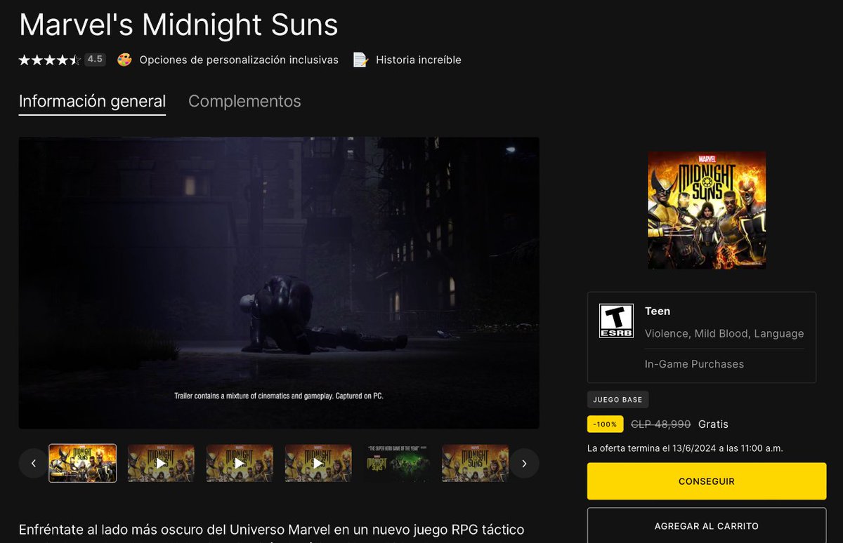 DescuentosRata's tweet photo. 🎮 El jueguito Marvel's Midnight Suns está GRATII en Epic Games Store.

➡️ https://t.co/zuLYwGKUbA https://t.co/2Xd5OcEFA4
