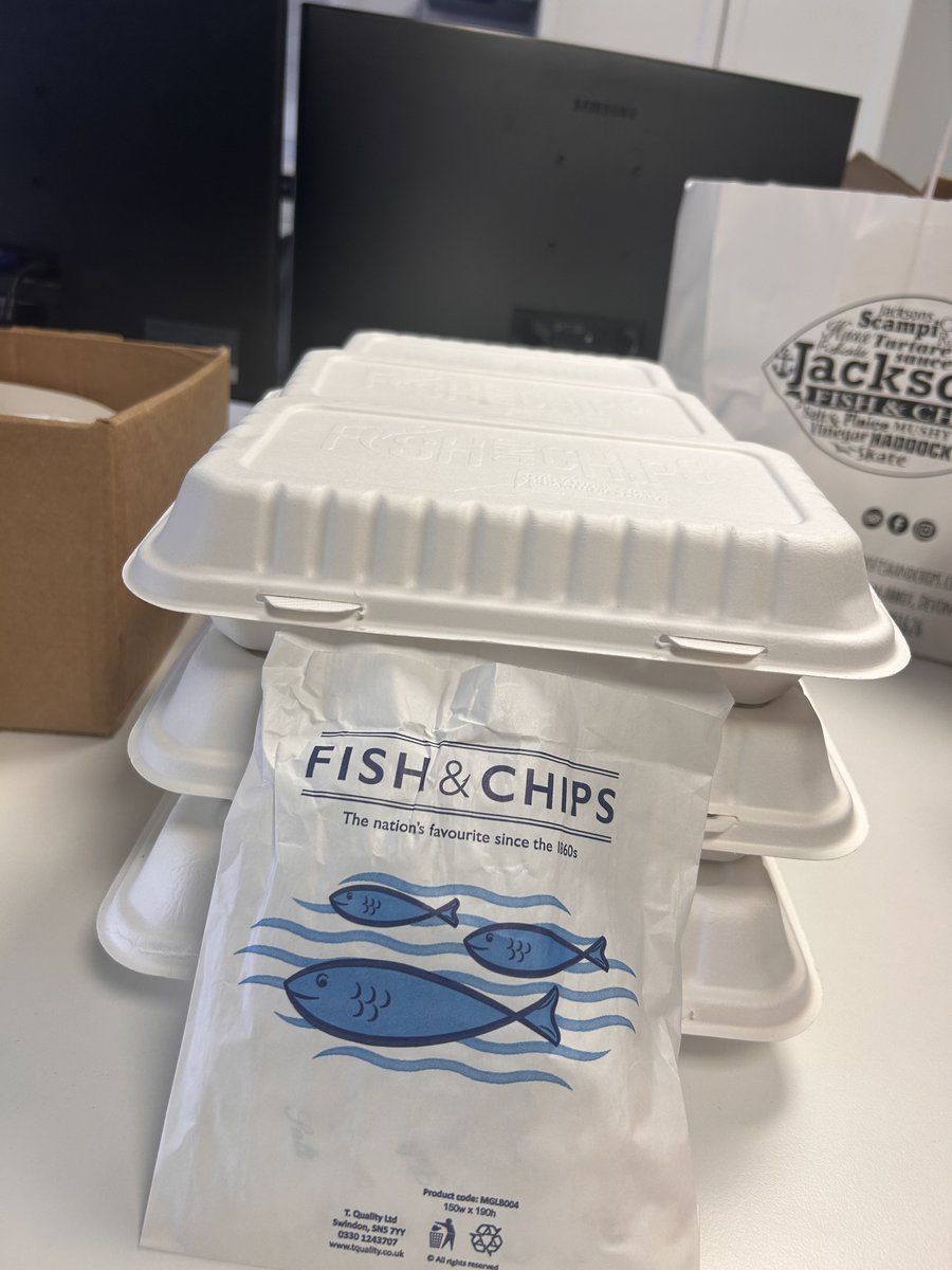 Tekeurope's tweet photo. Today staff at Tekeurope enjoyed fish and chips for lunch to celebrate National Fish and Chip Day 2024.
As in previous years the fish and chips were purchased from Jacksons Fish and Chips in Newton Abbot.
#fishandchips #fishandchipday #lunchtimewithshowtime https://t.co/NeRJ1KzPMr