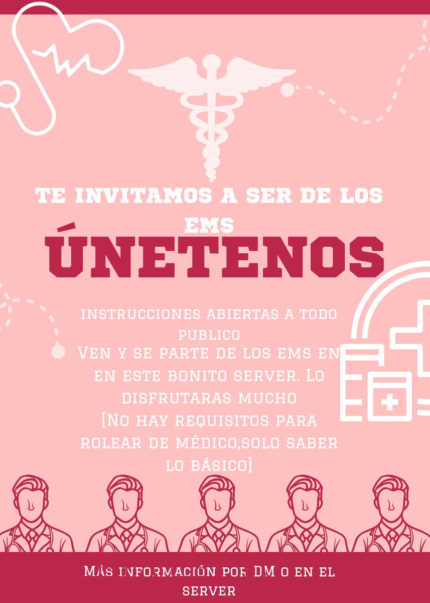 ROLEPLAY_CIA's tweet photo. LOS INVITAMOS A SER PARTE DE ESTA BONITA COMUNIDAD, ROLEANDO COMO EMS!! 

El único requisito es saber lo más básico de Medicina

Entra y diviértete! 

#RoleplayCIA #CIARP #RPCIA #RPSVCIA 

#EMSROL #MEDICO #roleplay https://t.co/UJ6dCTafBG