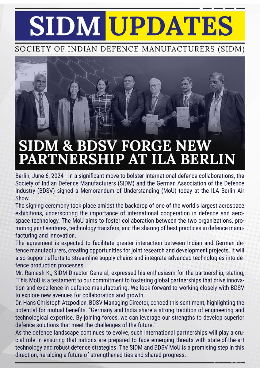 SIDMIndia's tweet photo. #SIDMUPDATES | Excited to announce a new partnership between SIDM and BDSV forge at #ILABerlin! Together, we're advancing the future of defense manufacturing. Stay tuned for more updates! #DefenseInnovation #Aerospace #Collaboration
@BDSV_Berlin https://t.co/VF8KbwWOkb