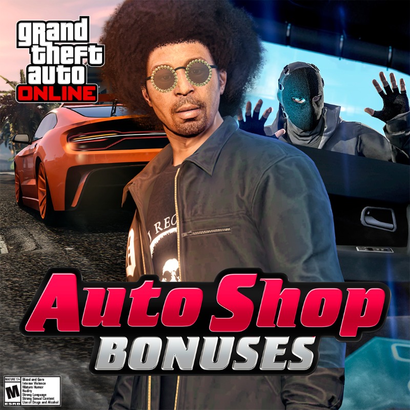 RockstarGames's tweet photo. Get 2X GTA$ on Auto Shop Client Jobs this week.

Plus, set the city’s street racing scene ablaze with LS Car Meet Series bonuses, complete The Podium Robbery to claim the Dinka Blista Kanjo, and get a free in-game Dinka Tee with the purchase of select sports cars.