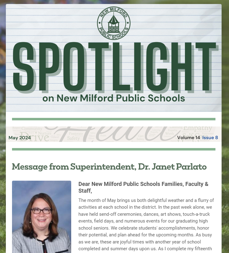 NMPS Supt (@nmps_supt) on Twitter photo Enjoy the May Spotlight and Have a Safe & Happy Summer !! ๐๐โฑ๏ธ
#Newsletter #SpotlightonNMPS #Summer #LastDayisHere
<a href="/HPS_CT/">HPS_CT</a> <a href="/NES_CT/">NES_CT</a> <a href="/SNIS_CT/">Sarah Noble School</a> <a href="/SMS_CT/">Schaghticoke Middle School</a> <a href="/NMHS_CT/">New Milford High, CT</a>
secure.smore.com/n/j6r32 Enjoy the May Spotlight and Have a Safe & Happy Summer !! ๐๐โฑ๏ธ
#Newsletter #SpotlightonNMPS #Summer #LastDayisHere
<a href="/HPS_CT/">HPS_CT</a> <a href="/NES_CT/">NES_CT</a> <a href="/SNIS_CT/">Sarah Noble School</a> <a href="/SMS_CT/">Schaghticoke Middle School</a> <a href="/NMHS_CT/">New Milford High, CT</a>
secure.smore.com/n/j6r32