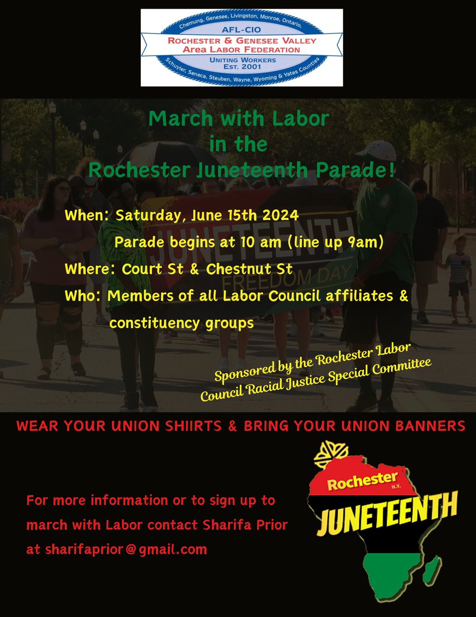 We are excited to participate in Rochester Juneteenth Parade this year! Join us and wear your union gear!