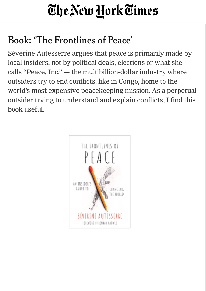 Severine Autesserre (@severinear) on Twitter photo Thank you so much for the shout-out, <a href="/ruthmaclean/">Ruth Maclean</a> and <a href="/nytimes/">The New York Times</a>! I'm so glad you've enjoyed the book and find it useful. Thank you so much for the shout-out, <a href="/ruthmaclean/">Ruth Maclean</a> and <a href="/nytimes/">The New York Times</a>! I'm so glad you've enjoyed the book and find it useful.