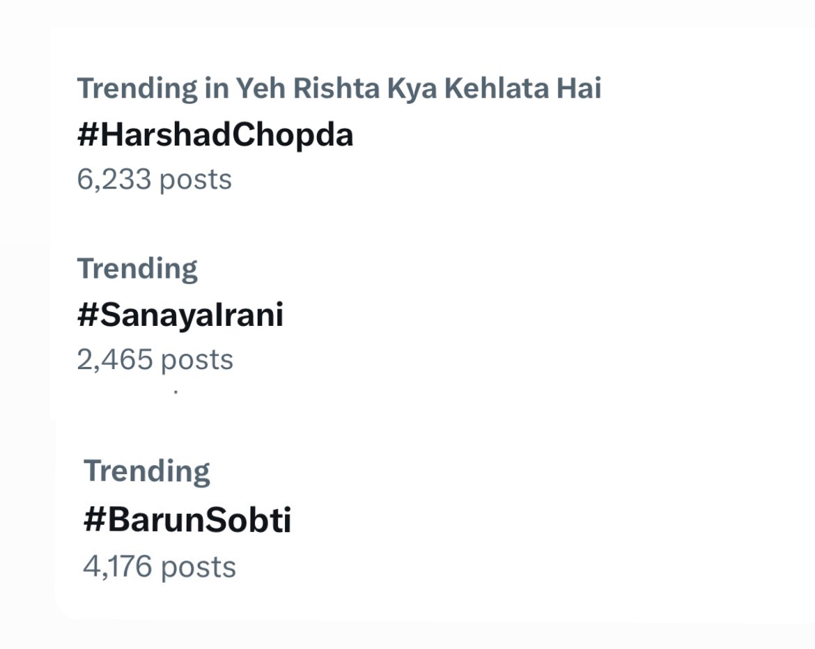 floating_point_'s tweet photo. All my favorites trending 😍

#HashadChopda #BarunSobti #SanayaIrani https://t.co/1hJAgwoFce