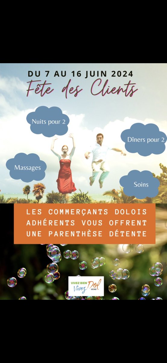 Une parenthèse détente , cela vous tente ?

L' UCIAD  vous offre la possibilité de gagner de superbes moments détentes et de plaisir du 7 au 16 juin 2024 
Dès demain participer à ce jeu en remplissant les tickets de tombola chez vos commerçants adhérents.