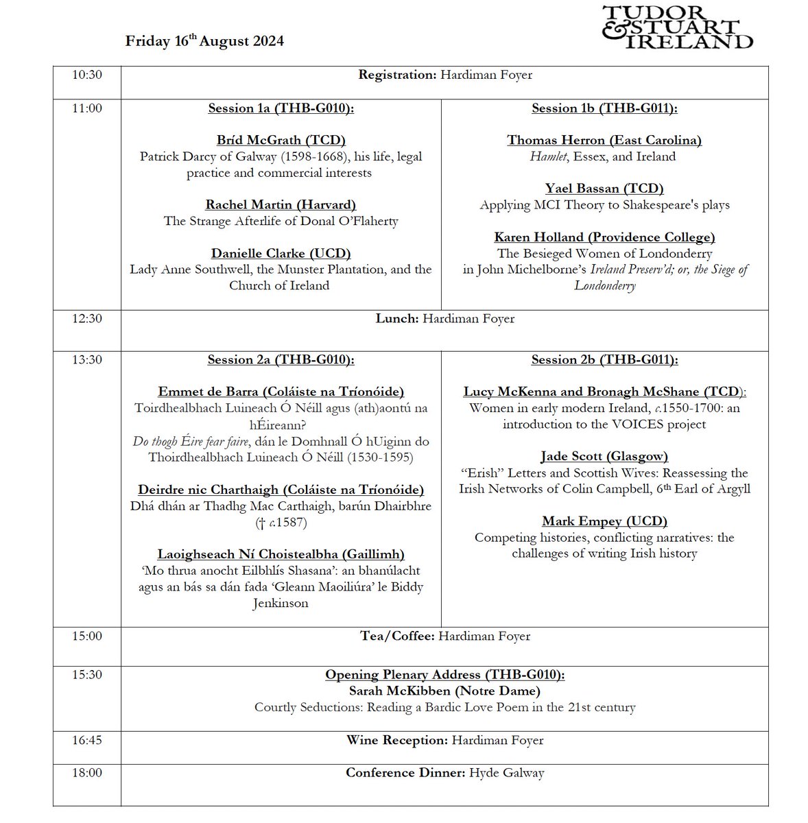 TudorStuartIre's tweet photo. Registration is now open for #TSIXII in Galway this August: https://t.co/WxUyNBCBb6… Check out this year's program below and see our webpage for more. https://t.co/TrTUIUH2vu