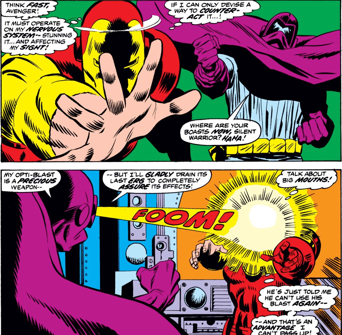 MarvelADay's tweet photo. #MarvelADay #IM61
Back on the shuttle, Iron Man falls victim to Marauder's blinding Friends Of Ol' Marvel attack.  This time, Marauder lets slip that he doesn't have the power for another blinding, so Tony's genius intellect starts thinking of a solution.
JH https://t.co/QRWBO4KbJz