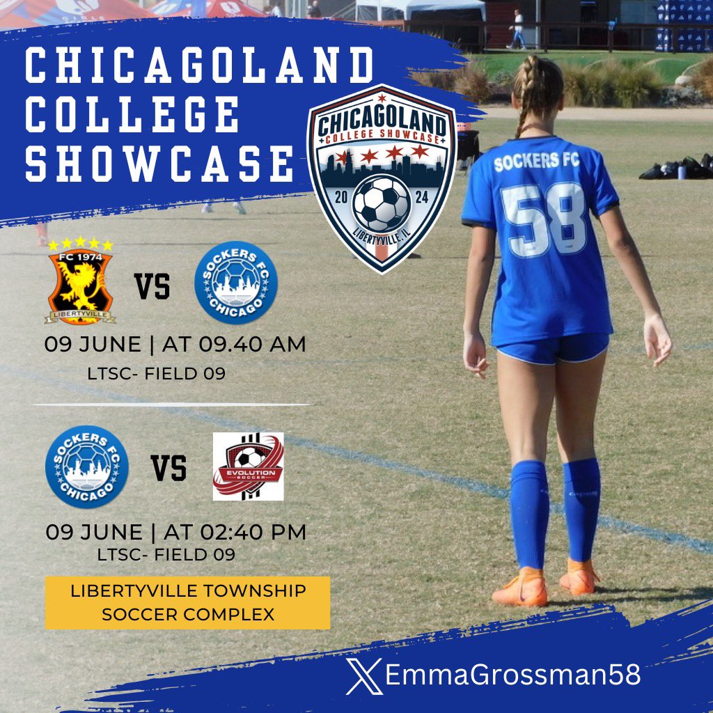 Emma Grossman (@emmagrossman58) on Twitter photo Come out to watch my team and I play this weekend at the Chicagoland showcase!! <a href="/TopDrawerSoccer/">TopDrawerSoccer</a> @IYouthSoccer <a href="/ImCollegeSoccer/">College Soccer Truth ™</a> <a href="/PrepSoccer/">Prep Soccer ⚽️</a> <a href="/RamblersWSOC/">Loyola Women's Soccer</a> Come out to watch my team and I play this weekend at the Chicagoland showcase!! <a href="/TopDrawerSoccer/">TopDrawerSoccer</a> @IYouthSoccer <a href="/ImCollegeSoccer/">College Soccer Truth ™</a> <a href="/PrepSoccer/">Prep Soccer ⚽️</a> <a href="/RamblersWSOC/">Loyola Women's Soccer</a>