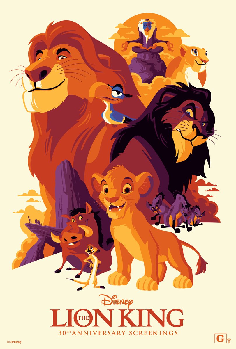 strongstufftom's tweet photo. i am beyond honored to have been asked by @Disney to create the poster for THE LION KING's 30th anniversary release! this has long been one of my favorite animated films and i can't wait to revisit it in theaters beginning july 12! https://t.co/iopxEOrpUx
