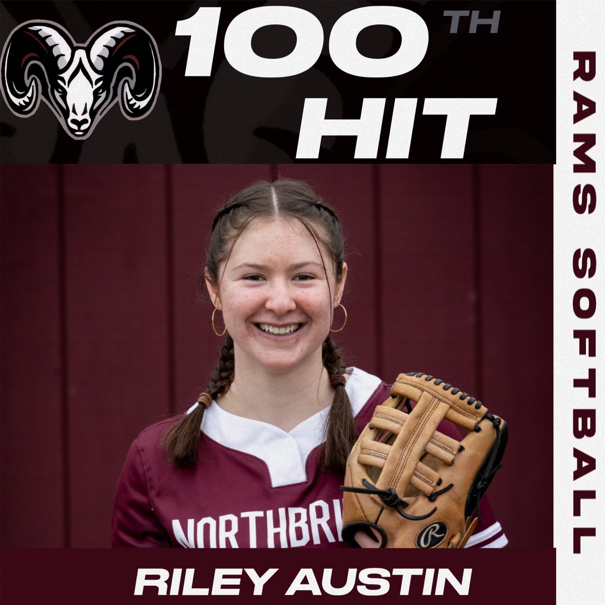 Congratulations to Riley Austin who had her 100th hit this week in our round of 32 game vs. Littleton.  WTG Riley!!