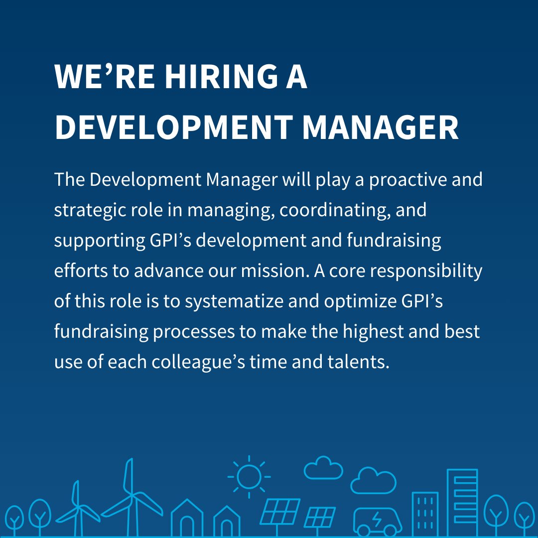 📣 GPI is hiring a development manager. Visit betterenergy.org to submit your application today!

#ClimateJobs #NowHiring #EnergyJobs