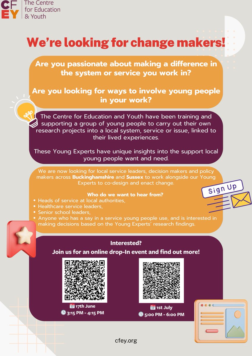 TheCfEY's tweet photo. Passionate about making a difference? Want to involve young people in your work? Join us to co-design and enact change with @TheCfEY Young Experts! 🌟 Sign up for our online event: 17th June 3:15 PM or 1st July 5:00 PM. Details in the poster! #YouthInvolvement #ChangeMakers https://t.co/gDBxBpqmVt