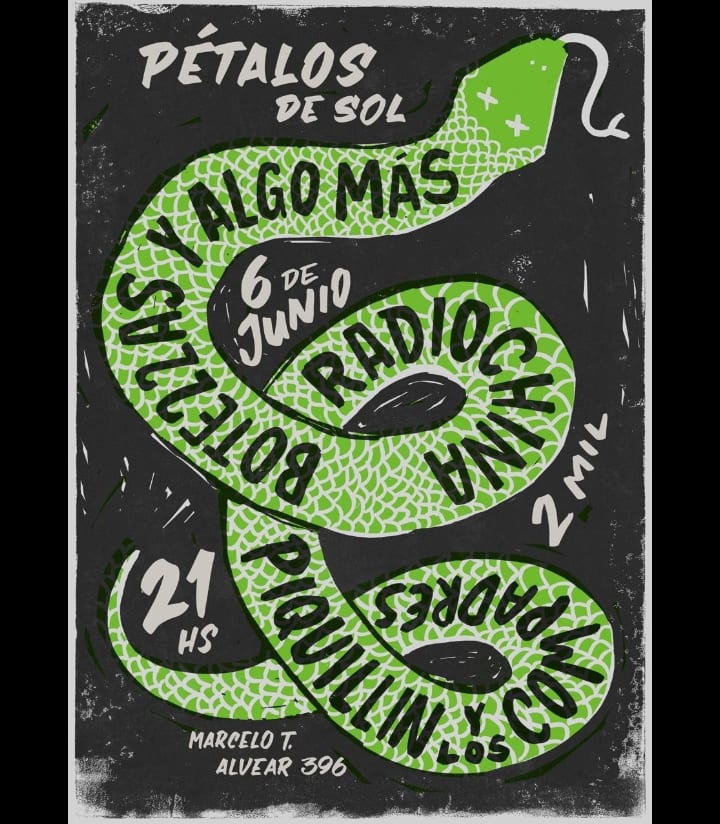 Hola amigues
Nos encontramos hoy? 💞

Tocamos junto a Radiochina y Piquillin y los compadres! 🎸

📍Pétalos de Sol (Av. Marcelo T. de Alvear 396)
⌛21hs puntual

Lxs esperamos 💋🍾