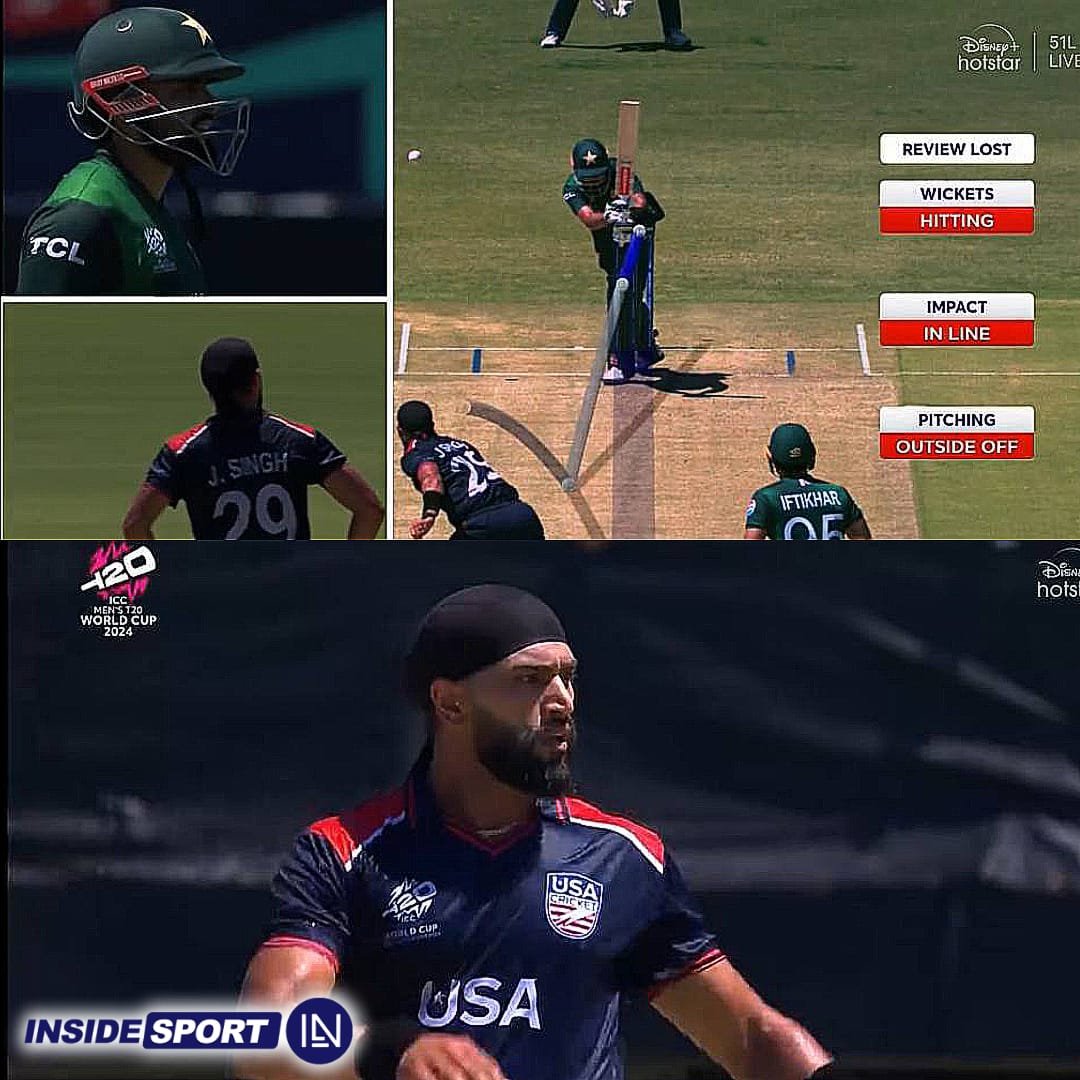 InsideSportIND's tweet image. Jasdeep Singh strikes, Pakistan captain Babar Azam goes for 4⃣4⃣

📸: Disney+ Hotstar

#T20WorldCup2024 #USAvsPAK #JasdeepSingh #BabarAzam #CricketTwitter