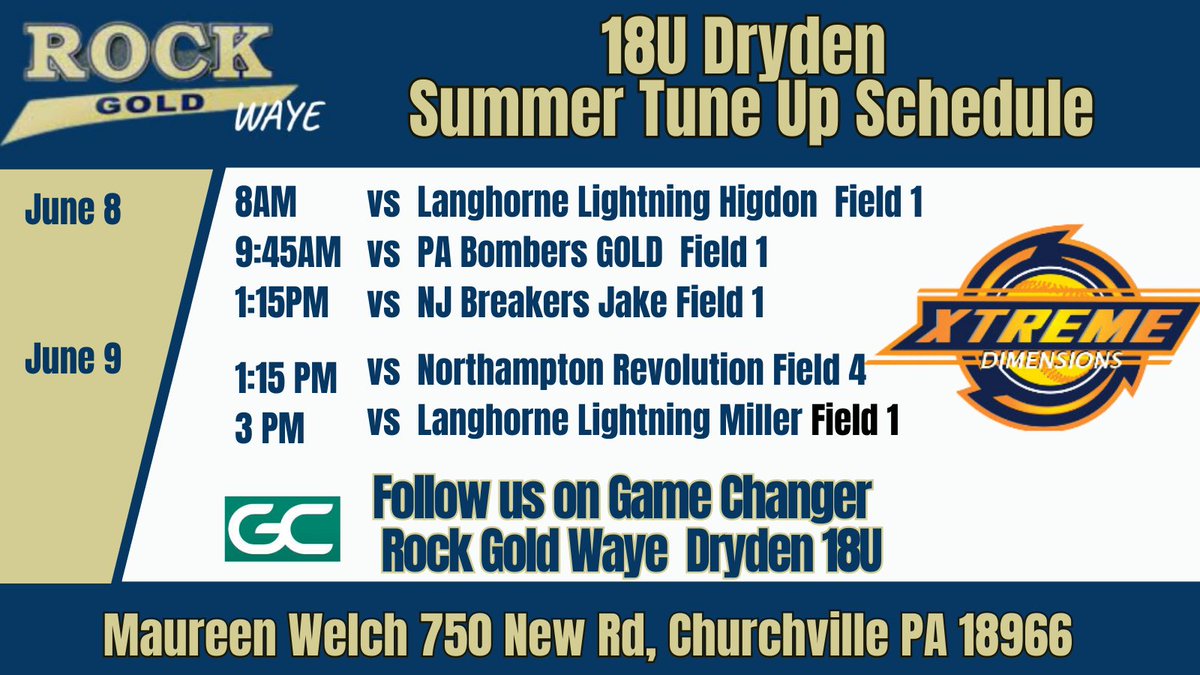 ZoeHardy2026's tweet image. Can't wait to hit the field w/my team at Extreme Dimensions Summer Tune Up in Churchville, PA!  We are #RockGold 
@RockGoldWaye @QrRecruiter @SoftballDown @TopPreps @IHartFastpitch @StriveSoftball @SoftballDown @SBRRetweets @CoastRecruits @PA_recruit @QrRecruiter @sunil_interview