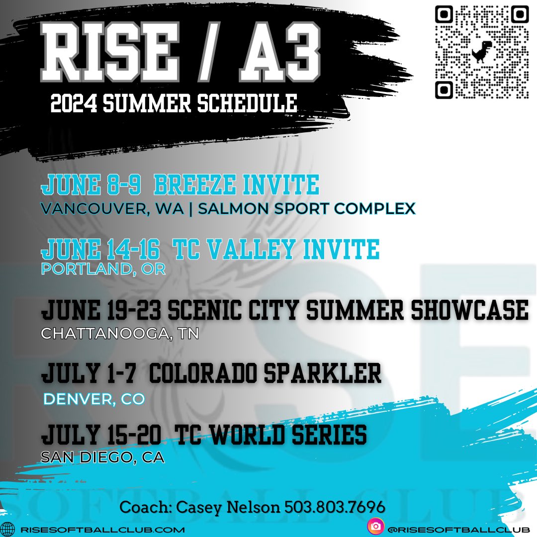 RISE /A3 18u - 2024 Summer Schedule