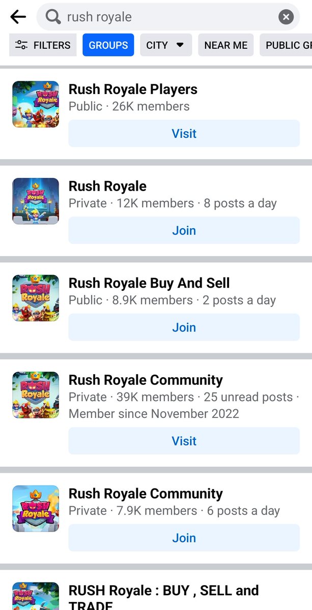 _Quirkie's tweet photo. @RushRoyaleTD These are the search results I get on Facebook, none of which look to be your official site https://t.co/Se8USVUd2O
