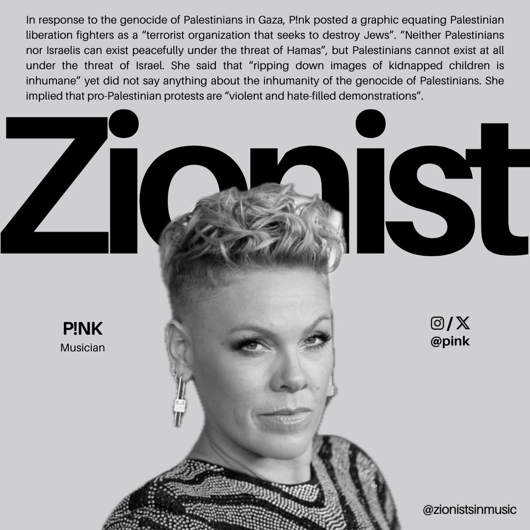 zionistsinmusic's tweet photo. Musician @Pink is a Zionist. https://t.co/EB3diBtB2T