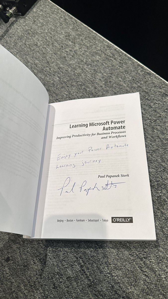 Karinne Bessette (@rinbytes) on Twitter photo Got my signed copy of Microsoft Power Auromate from my good friend <a href="/PStork/">Paul Papanek Stork</a> at #TechCon Seattle! Got my signed copy of Microsoft Power Auromate from my good friend <a href="/PStork/">Paul Papanek Stork</a> at #TechCon Seattle!